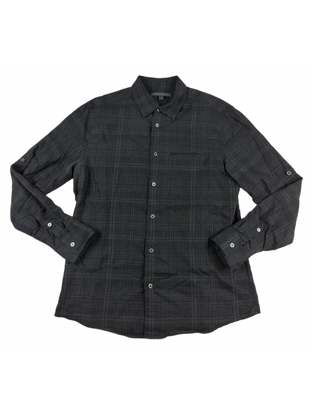 John Varvatos Long Sleeve Button Up Shirt Flannel Cotton Plaid Grey Black Size S